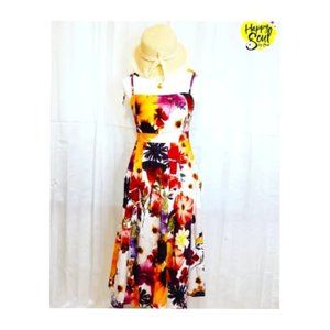Sunflower Sicilian Style All Over Print Spring Summer smocking Long Maxi Dress